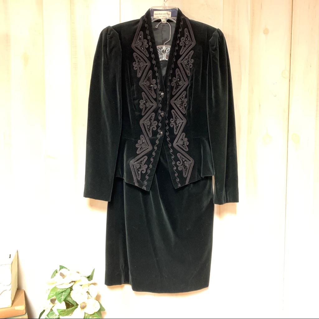 Vintage Morton Myles Black Velvet Skirt Suit 10